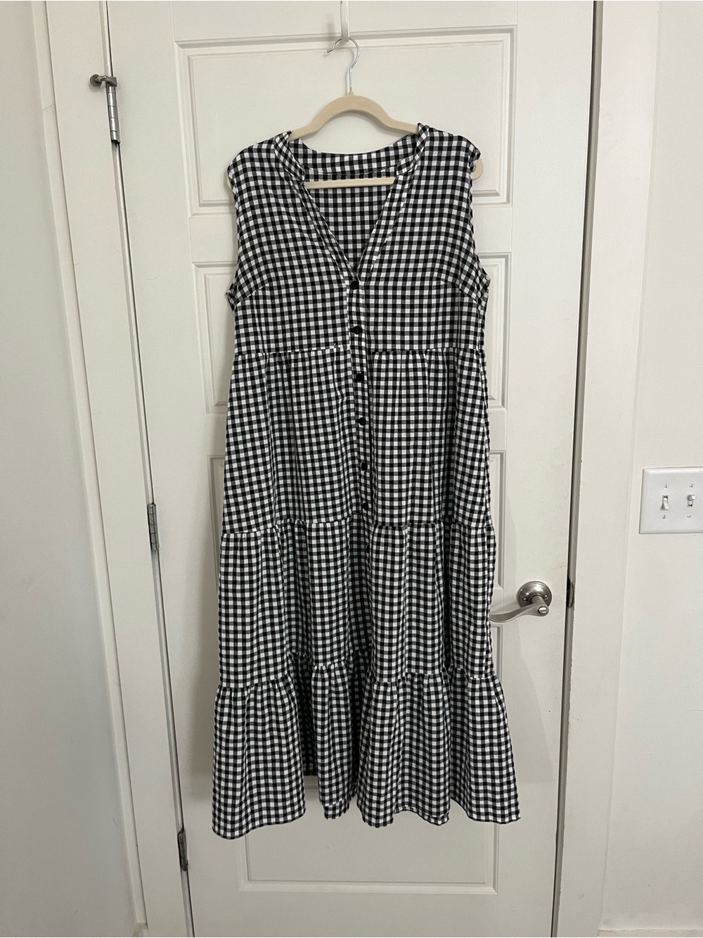 Amazon Black and White Gingham Tiered Maxi Dress